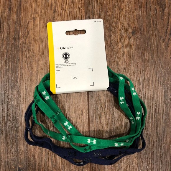 NEW Under Armour UA Mini Headbands 6 Pack Green Navy Blue Logo NEW - Picture 2 of 4